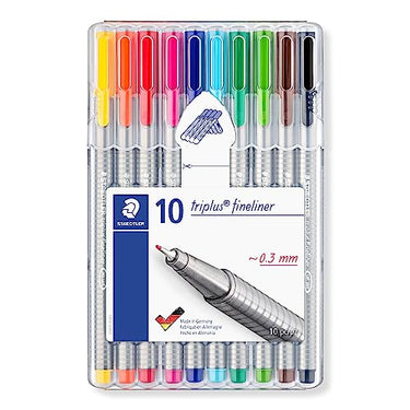 STAEDTLER Fineliner triplus, superfeine, metallgefasste Spitze, Linienbreite ca. 0.3 mm, dreikant, hohe Qualität, Set mit 10 brillanten Farben in der aufstellbaren STAEDTLER-Box, 334 SB10 im Sale